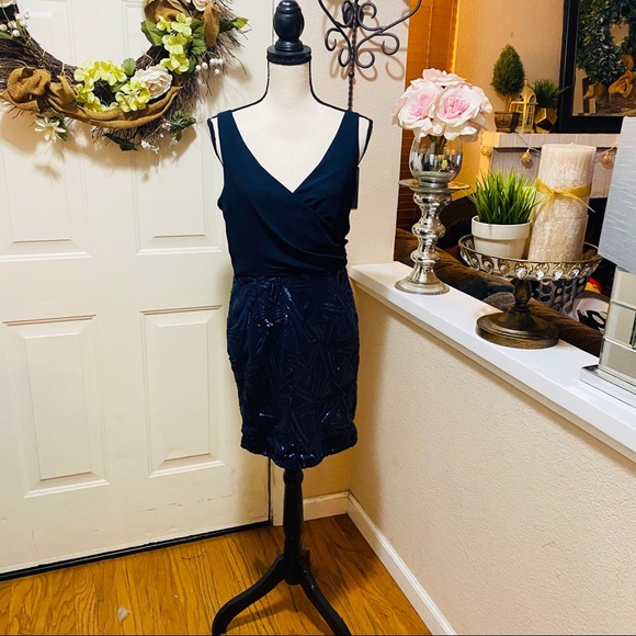 AX Paris Women Chiffon & Sequin V-Neck Mini Dress - Picture 7 of 16